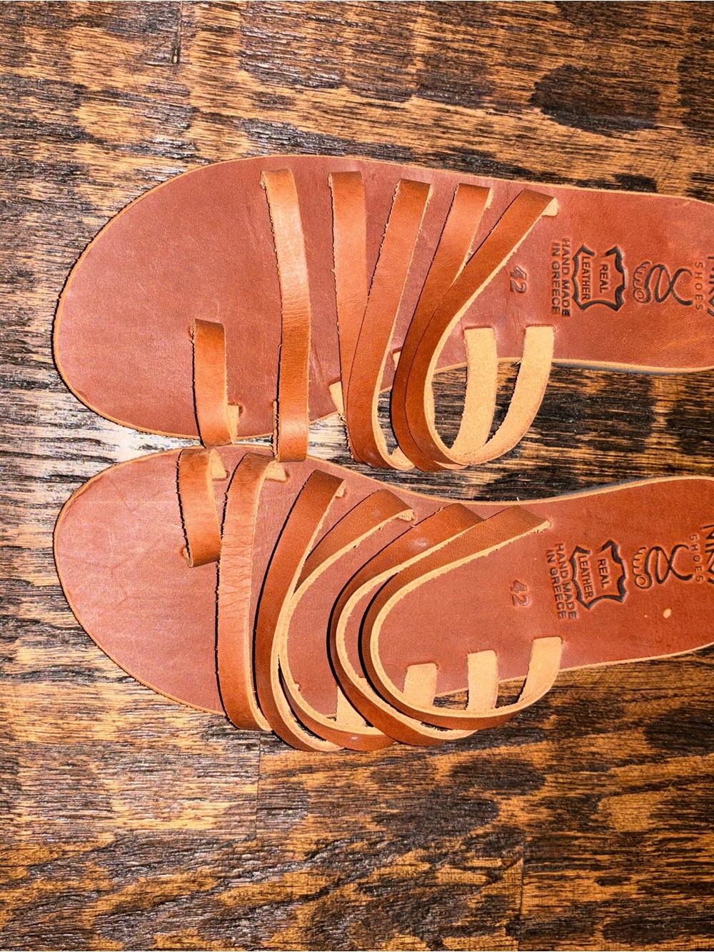 Brown Leather Strappy Flat Sandals made in Greece - Unbranded